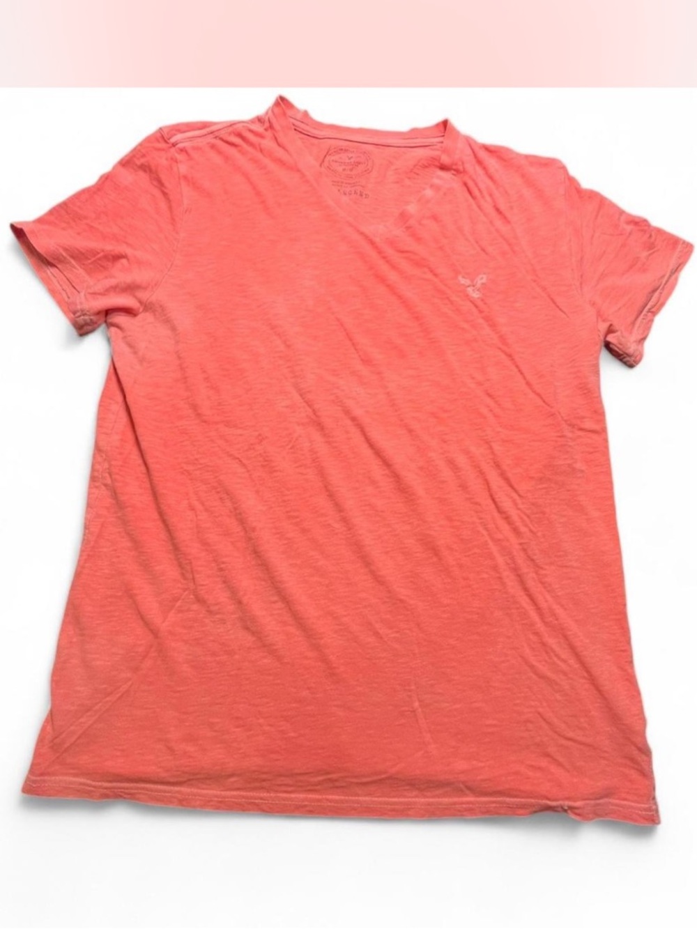 American Eagle distressed neon coral v neck t shirt Size M